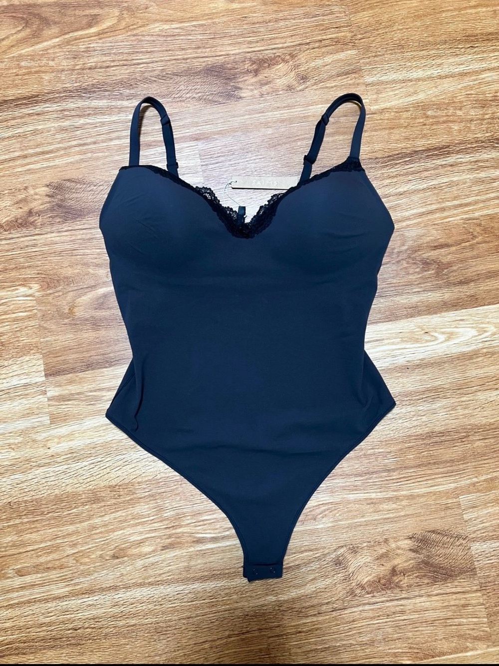 SKIMS Fits Everybody Black Lace-Edge  Bodysuit